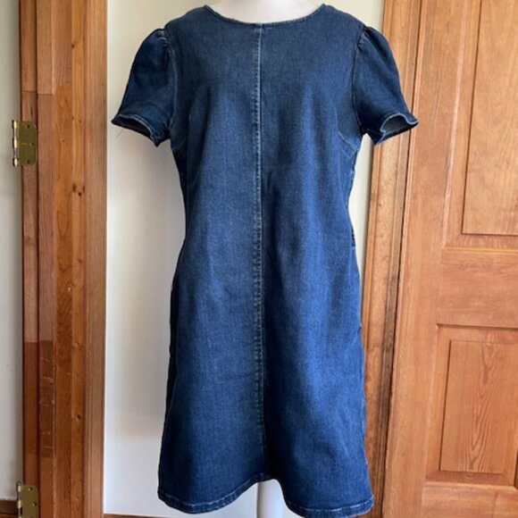 DRAPER JAMES Denim Puff Sleeve Sheath Shift Dress 10 - Picture 3 of 17